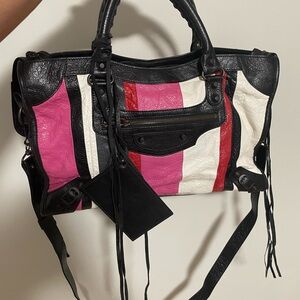 Balenciaga Black, Pink, Red, and White Satchel